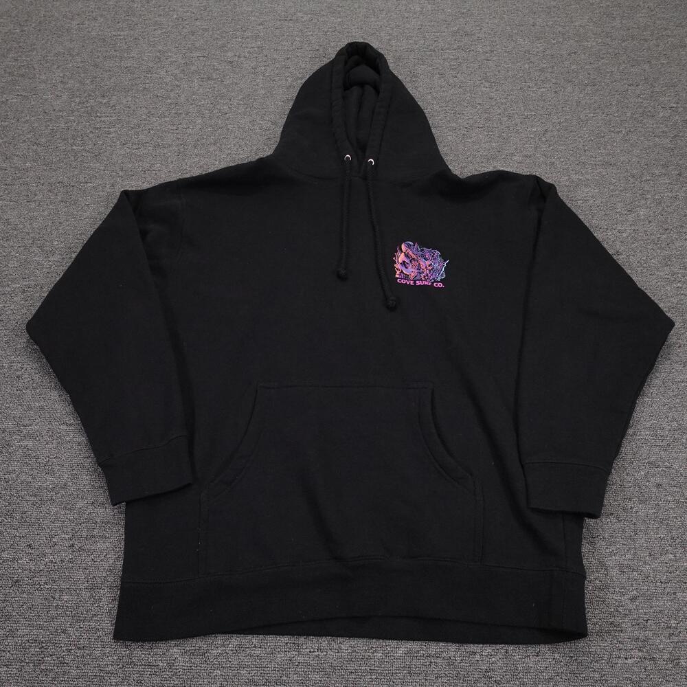 Cove Surf Co Hoodie Mens Large Black Pullover Fleece Surf Graphic Sweatshirt